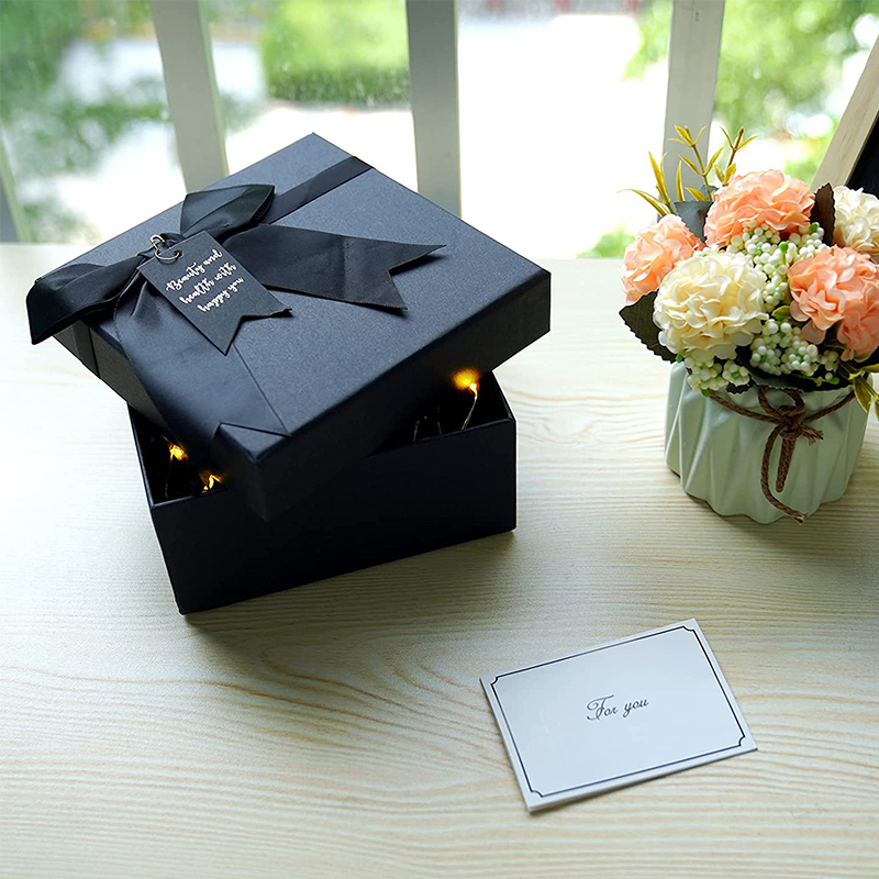 Large Black Gift Box with LED String Lights Greeting Card Lid And Base Boxes for Big Gifts